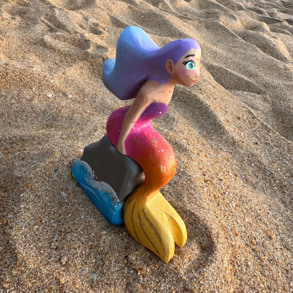 Mermaid on a Rock Wooden Toy – Individual - Pom's Island