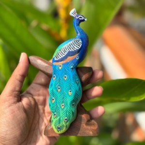 Wooden Peacock Toy on Branch with Color-Shift Paint